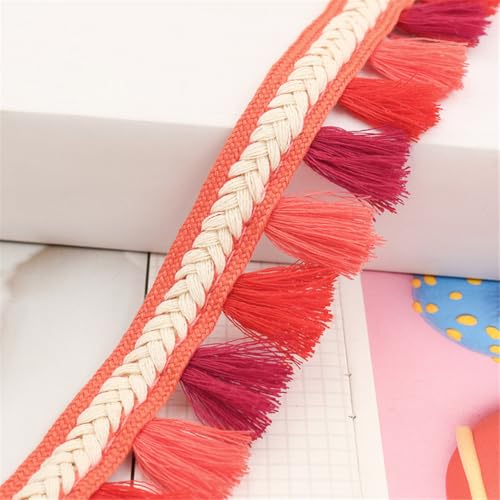 1 Meter Fransenborte - 3 cm Fransenband StoffbordüRe Dekoband DIY Spitzenborte Quastenborte Lace Ribbon TextilbordüRe Vintage Quasten Trim Stoffband Quastenband zum Nähen und Dekor (Orange) von TKSJROL