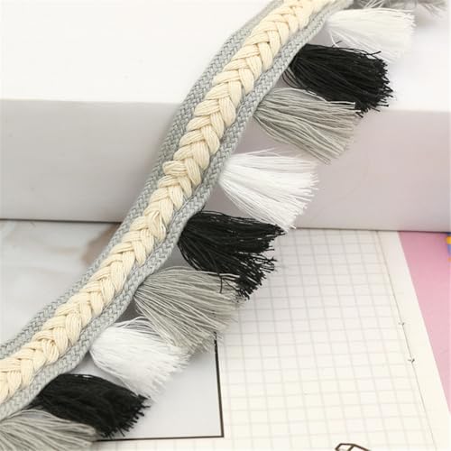 1 Meter Fransenborte - 3 cm Fransenband StoffbordüRe Dekoband DIY Spitzenborte Quastenborte Lace Ribbon TextilbordüRe Vintage Quastenband Stoffband Quasten Trim zum Nähen und Dekor (Grau) von TKSJROL