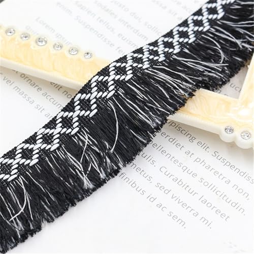 1 Meter Fransenborte - 3 cm Fransenband TextilbordüRe DIY Spitzenborte Quastenborte StoffbordüRe Dekoband Lace Ribbon Vintage Stoffband Quasten Trim Quastenband zum Nähen (Schwarz) von TKSJROL