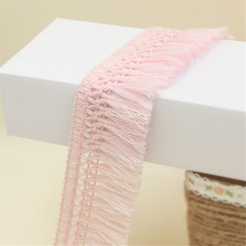 1 Meter Fransenborte - 4cm Fransenband Dekoband StoffbordüRe Lace Ribbon TextilbordüRe DIY Spitzenborte Quastenborte Vintage Quastenband Stoffband Quasten Trim zum Nähen und Dekor (Blassrosa) von TKSJROL