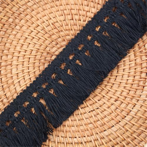 1 Meter Fransenborte - 5 cm Fransenband Lace Ribbon DIY Spitzenborte Quastenborte Dekoband TextilbordüRe StoffbordüRe Vintage Quasten Trim Quastenband Stoffband zum Nähen (Schwarz) von TKSJROL