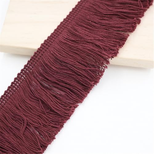 1 Meter Fransenborte - 5 cm Fransenband Spitzenborte Quastenborte Dekoband StoffbordüRe Lace Ribbon Textilborte Vintage Quasten Trim Stoffband Quastenband zum Nähen und Dekorieren (Weinrot) von TKSJROL