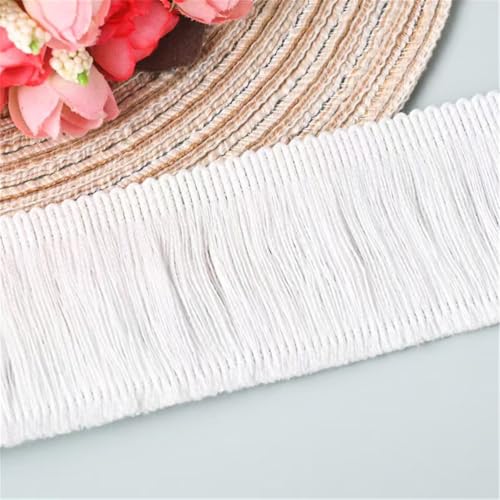 1 Meter Fransenborte - 5 cm Fransenband StoffbordüRe TextilbordüRe DIY Spitzenborte Quastenborte Lace Ribbon Dekoband Vintage Quastenband Quasten Trim Stoffband zum Nähen (Weiß) von TKSJROL