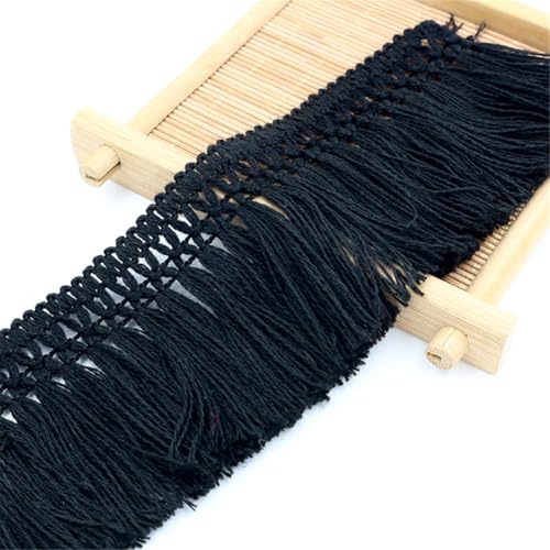 1 Meter Fransenborte - 6 cm Fransenband Spitzenborte Quastenborte Dekoband Lace Ribbon StoffbordüRe Textilborte Vintage Stoffband Quasten Trim Quastenband zum Nähen und Dekorieren (Schwarz) von TKSJROL