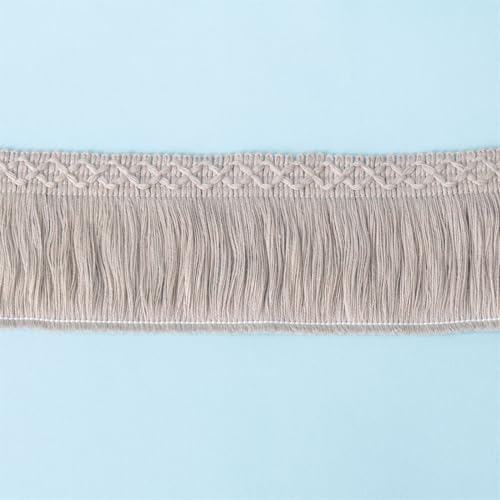 1 Meter Fransenborte - 6 cm Fransenband StoffbordüRe TextilbordüRe Lace Ribbon DIY Spitzenborte Quastenborte Dekoband Vintage Quastenband Stoffband Quasten Trim zum Nähen (Hellgrau) von TKSJROL