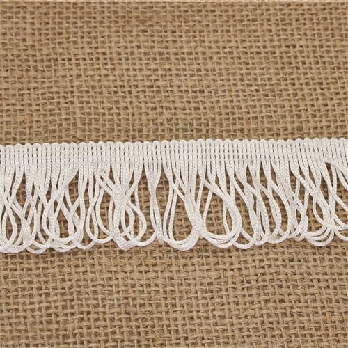 1 Yard Fransenborte - 4 cm Fransenband Lace Ribbon Textilborte Dekoband StoffbordüRe DIY Spitzenborte Quastenborte Vintage Quastenband Stoffband Quasten Trim zum Nähen und Dekorieren (Weiß) von TKSJROL