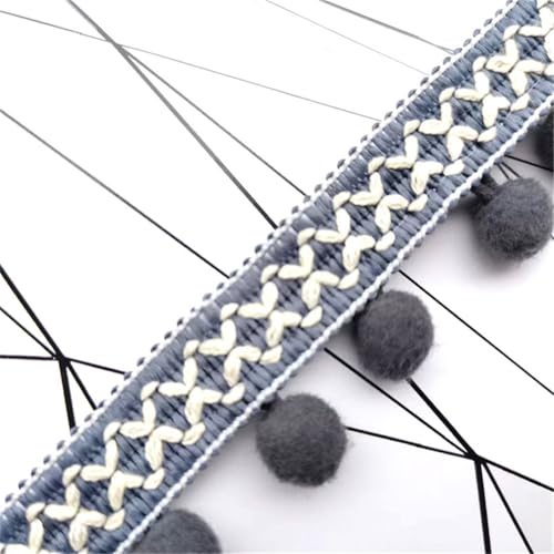 1 Yard Pompon-Borte - Pompoms Bänder zum Nähen, Quaste Trim Band Bommelborte Pomponband Fransenborte Dekoborte Mit Bommeln Bälle Zierband Für Zuhause Vorhang Kissen Kleidung DIY (Dunkelgrau) von TKSJROL