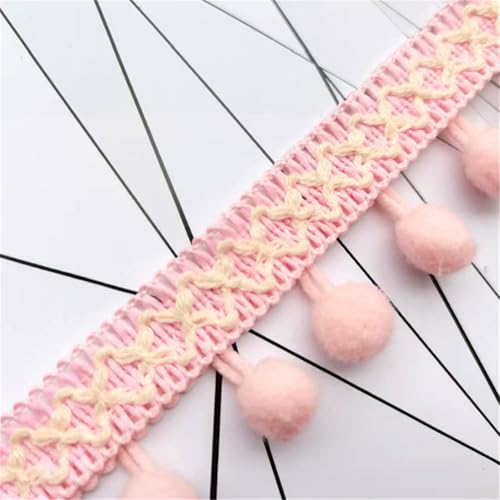1 Yard Pompon-Borte - Pompoms Bänder zum Nähen, Quaste Trim Band Bommelborte Pomponband Fransenborte Dekoborte Mit Bommeln Bälle Zierband Für Zuhause Vorhang Kissen Kleidung DIY (Hellrosa) von TKSJROL
