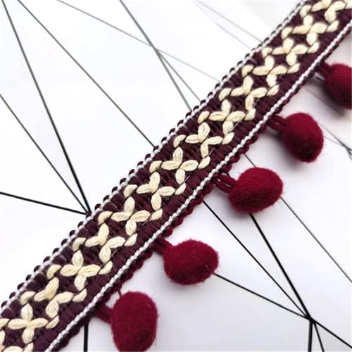 1 Yard Pompon-Borte - Pompoms Bänder zum Nähen, Quaste Trim Band Bommelborte Pomponband Fransenborte Dekoborte Mit Bommeln Bälle Zierband Für Zuhause Vorhang Kissen Kleidung DIY (Weinrot) von TKSJROL