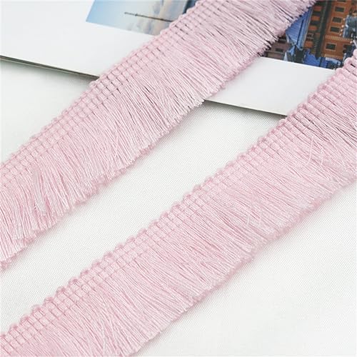 10 Meter Fransenborte - 25mm Fransenband Spitzenborte Quastenborte Dekoband Textilborte Lace Ribbon StoffbordüRe Vintage Quasten Trim Stoffband Quastenband zum Nähen und Dekorieren (Hellrosa) von TKSJROL