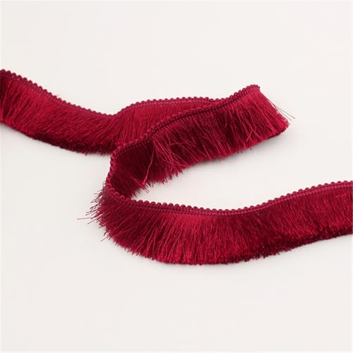 10 Meter Fransenborte - 28 mm Fransenband Dekoband Textilborte Lace Ribbon Spitzenborte Quastenborte StoffbordüRe Vintage Quasten Trim Stoffband Quastenband zum Nähen und Dekorieren (Weinrot) von TKSJROL
