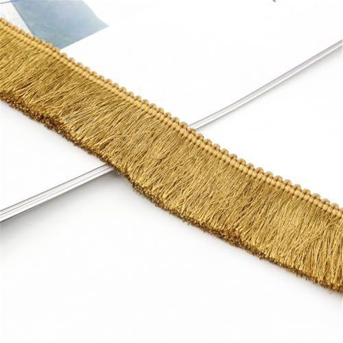 10 Meter Fransenborte - 28 mm Fransenband Dekoband Textilborte Lace Ribbon StoffbordüRe DIY Quastenborte Vintage Quastenband Quasten Trim Stoffband zum Nähen und Dekorieren (Dunkelgold) von TKSJROL