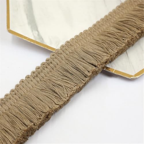 10 Meter Fransenborte - 38 mm Fransenband Spitzenborte Quastenborte Dekoband StoffbordüRe Lace Ribbon Textilborte Vintage Quasten Trim Quastenband Stoffband zum Nähen und Dekorieren (Khaki) von TKSJROL