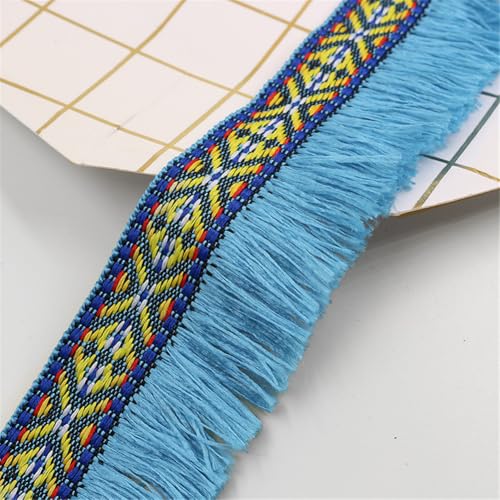 10 Meter Fransenborte - 4 cm Fransenband Dekoband DIY Quastenborte Lace Ribbon StoffbordüRe TextilbordüRe Vintage Quasten Trim Quastenband Stoffband zum Nähen und Dekor (Himmelblau) von TKSJROL