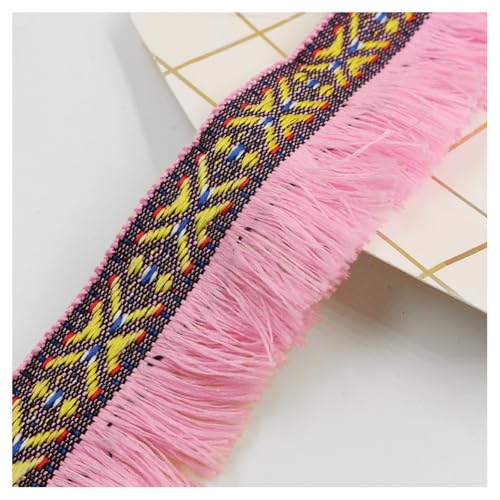 10 Meter Fransenborte - 4 cm Fransenband Dekoband DIY Spitzenborte Quastenborte Lace Ribbon StoffbordüRe TextilbordüRe Vintage Quastenband Quasten Trim Stoffband zum Nähen und Dekor (Pink) von TKSJROL