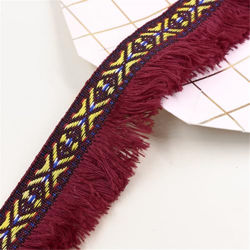 10 Meter Fransenborte - 4 cm Fransenband Dekoband DIY Spitzenborte Quastenborte StoffbordüRe Lace Ribbon TextilbordüRe Vintage Stoffband Quastenband Quasten Trim zum Nähen und Dekor (Weinrot) von TKSJROL