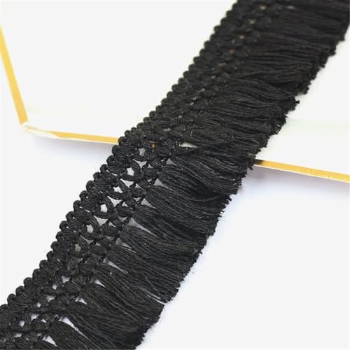 10 Meter Fransenborte - 4 cm Fransenband StoffbordüRe DIY Spitzenborte Quastenborte Lace Ribbon TextilbordüRe Dekoband Vintage Quastenband Stoffband Quasten Trim zum Nähen und Dekor (Schwarz) von TKSJROL