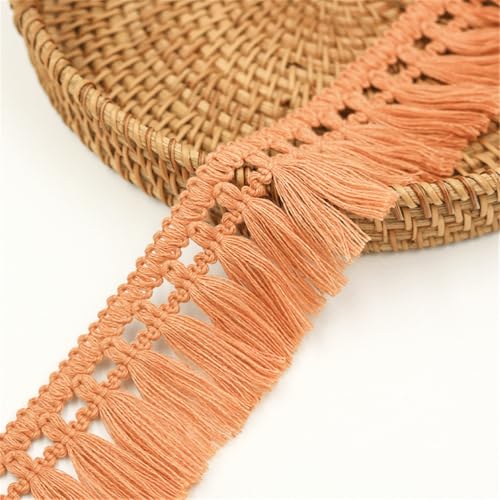 10 Meter Fransenborte - 5 cm Fransenband Lace Ribbon Dekoband TextilbordüRe DIY Spitzenborte Quastenborte StoffbordüRe Vintage Stoffband Quasten Trim Quastenband zum Nähen (Orange) von TKSJROL
