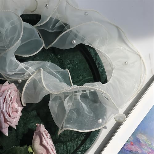 10 Meter Organza Rüschenband mit Perlen – 11 cm Plissiertes Organzaband als Rüschen Spitzenborte, Tüll Spitzenbesatz, Spitzenband, Schleifenband, Dekoband zum Nähen & Geschenkband (Champagner) von TKSJROL