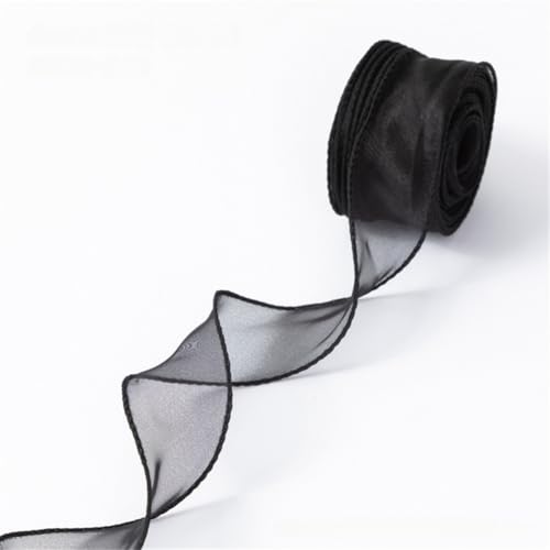 10 Yard Chiffonband 4 cm breit – Seidenband, Satinband, Organzaband, Tüllband, Geschenk Band, Dekoband, Schleifenband, Ribbon, Bandset für DIY, Scrapbooking, Basteln & Dekoration (Schwarz) von TKSJROL