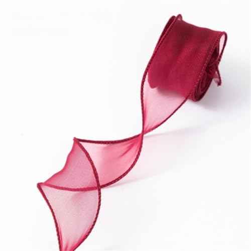 10 Yard Chiffonband 4 cm breit – Seidenband, Satinband, Organzaband, Tüllband, Geschenk Band, Dekoband, Schleifenband, Ribbon, Bandset für DIY, Scrapbooking, Basteln & Dekoration (Weinrot) von TKSJROL