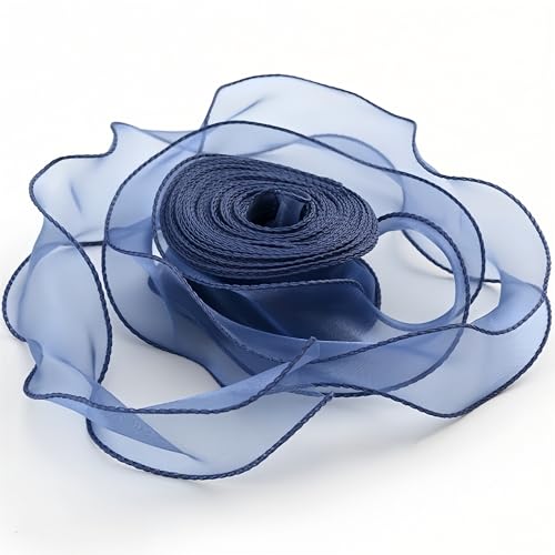 10 Yard Chiffonband 4cm – Hochzeit Antennenband, Satinband, Seidenband, Organzaband, Tüllband, Geschenk Band, Schleifenband, Ribbon für Brautauto, Tischdeko & Hochzeitsgeschenke (Marineblau) von TKSJROL