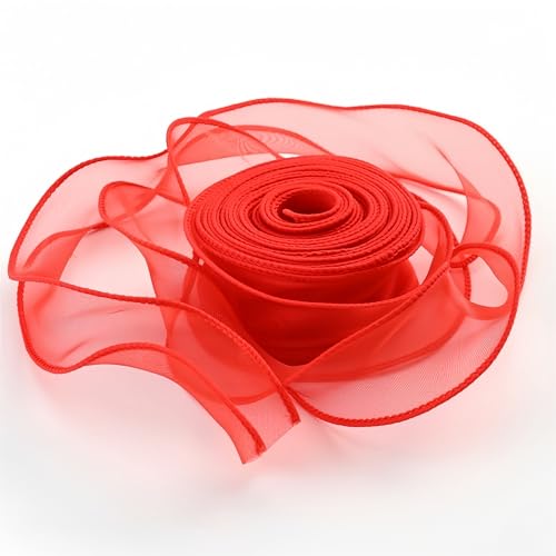 10 Yard Chiffonband 4cm – Hochzeit Antennenband, Satinband, Seidenband, Organzaband, Tüllband, Geschenk Band, Schleifenband, Ribbon für Brautauto, Tischdeko & Hochzeitsgeschenke (Rot) von TKSJROL