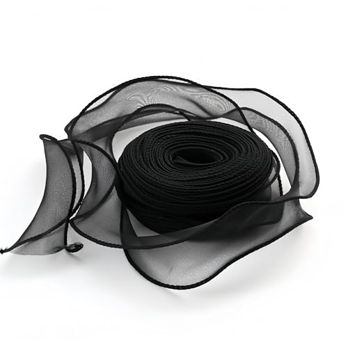 10 Yard Chiffonband 4cm – Hochzeit Antennenband, Satinband, Seidenband, Organzaband, Tüllband, Geschenk Band, Schleifenband, Ribbon für Brautauto, Tischdeko & Hochzeitsgeschenke (Schwarz) von TKSJROL
