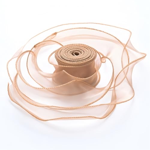 10 Yard Chiffonband 4cm – Hochzeit Antennenband, Satinband, Seidenband, Organzaband, Tüllband, Geschenk Band, Schleifenband, Ribbon für Brautauto, Tischdeko & Hochzeitsgeschenke (Weiches Gold) von TKSJROL