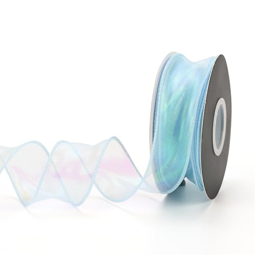 10 Yard Chiffonband 4cm – Hochzeit Antennenband, Satinband, glänzendes Seidenband, Schleifenband, Organzaband, Geschenkverpackung Band, Tüllband für Hochzeit & Deko (Irisierendes Eisblau) von TKSJROL