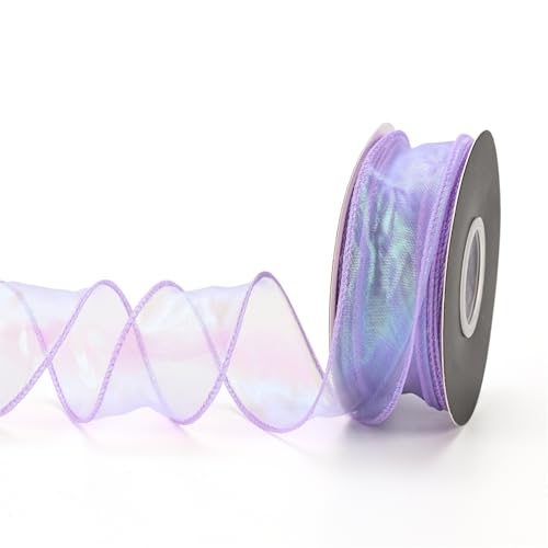 10 Yard Chiffonband 4cm – Hochzeit Antennenband, Satinband, glänzendes Seidenband, Schleifenband, Organzaband, Geschenkverpackung Band, Tüllband für Hochzeit & Deko (Irisierendes Lila) von TKSJROL