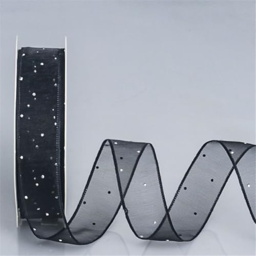 10 Yard Glitzer Chiffonband 25mm – Transparentes Schneegarn Schleifenband, Geschenkband, Tüllband, Dekoband, Seidenband, Organza Band, glitzerndes Stoff für Basteln & Deko (Schwarz) von TKSJROL