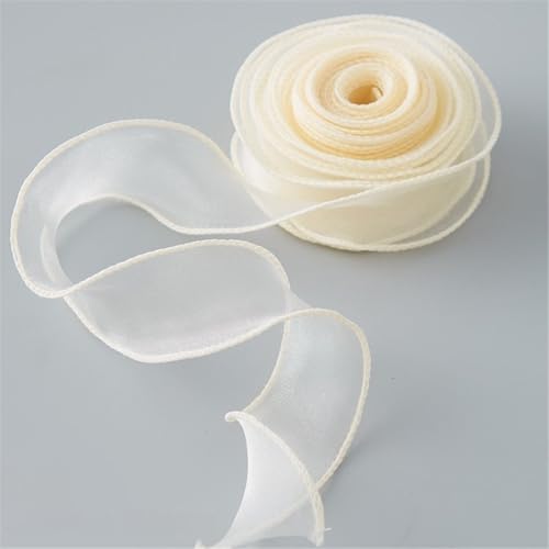 10 Yard Satinband 4 cm – Hochzeit Autodekoration, Chiffonband, Organzaband, Bandset, Tüllband, Seidenband, Schleifenband, Geschenk Band, Dekoband für Geschenkverpackung & DIY (Creme) von TKSJROL