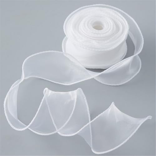 10 Yard Satinband 4 cm – Hochzeit Autodekoration, Chiffonband, Organzaband, Bandset, Tüllband, Seidenband, Schleifenband, Geschenk Band, Dekoband für Geschenkverpackung & DIY (Weiß) von TKSJROL