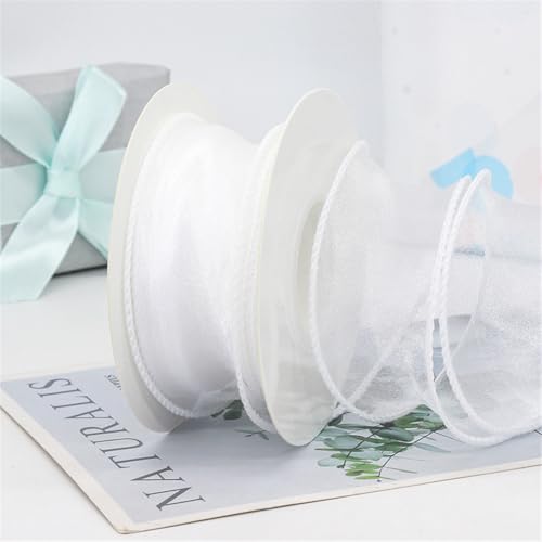 10 Yard Satinband 4cm – Chiffonband, Organzaband, Tüllband, Bandset, Seidenband, Schleifenband, Geschenk Band, Ribbon für Geschenkverpackungen, Hochzeit Antennenband & DIY Dekoration (Weiß) von TKSJROL