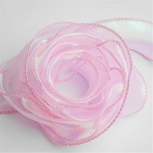 10 Yard Schimmerndes Chiffonband 4cm – Satinband, Seidenband, Organzaband, Tüllband, Bandset, Schleifenband, Geschenk Band, Hochzeit Antennenband, Ribbon für Basteln (Traumrosa) von TKSJROL