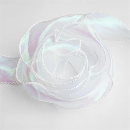 10 Yard Schimmerndes Chiffonband 4cm – Satinband, Seidenband, Organzaband, Tüllband, Bandset, Schleifenband, Geschenk Band, Hochzeit Antennenband, Ribbon für Basteln (Traumweiß) von TKSJROL