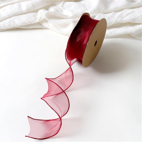 10 Yard Tüllband 4 cm – Transparentes Chiffonband, Satinband, Seidenband, Organzaband, Bandset, Dekoband, Geschenkverpackung Band, Geschenk Band für Hochzeit & DIY (Karminrot) von TKSJROL