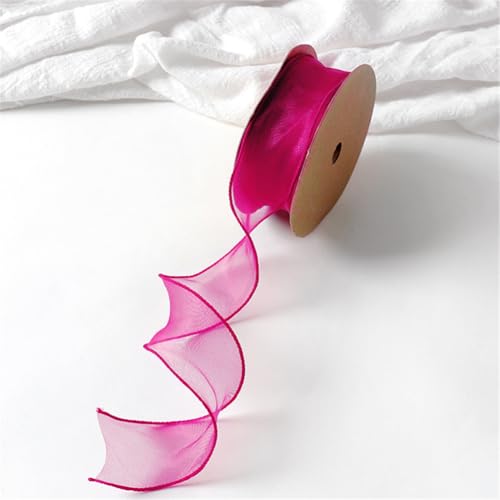 10 Yard Tüllband 4 cm – Transparentes Chiffonband, Satinband, Seidenband, Organzaband, Bandset, Dekoband, Geschenkverpackung Band, Geschenk Band für Hochzeit & DIY (Knallpink) von TKSJROL