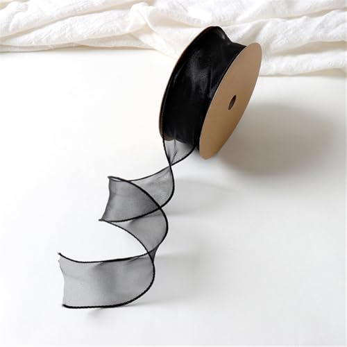 10 Yard Tüllband 4 cm – Transparentes Chiffonband, Satinband, Seidenband, Organzaband, Bandset, Dekoband, Geschenkverpackung Band, Geschenk Band für Hochzeit & DIY (Mitternachtsschwarz) von TKSJROL