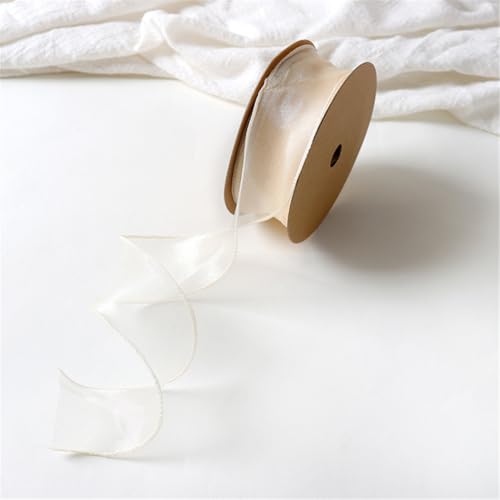 10 Yard Tüllband 4 cm – Transparentes Chiffonband, Satinband, Seidenband, Organzaband, Bandset, Dekoband, Geschenkverpackung Band, Geschenk Band für Hochzeit & DIY (Muschelweiß) von TKSJROL