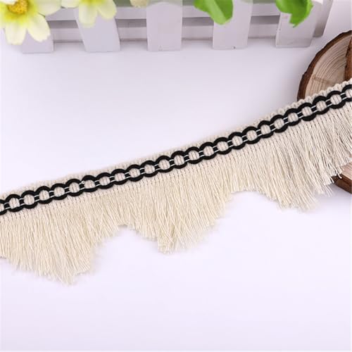 10 Yards Fransenborte - 5 cm Fransenband Textilborte DIY Spitzenborte Quastenborte Dekoborte Lace Ribbon StoffbordüRe Vintage Quasten Trim Quastenband Stoffband zum Nähen (Beige) von TKSJROL