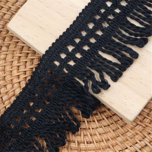 10 Yards Fransenborte - 55mm Stoff Quasten Borten Fransenbesatz Fransen Trim Boho Schnittfranse Spitzenband Spitzenbesatz Decorative Tassels Posamentenborte für Vorhang Sofa Kleidung (Schwarz) von TKSJROL