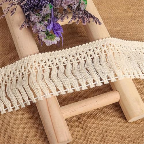 10 Yards Fransenborte - 6 cm Fransenband Lace Ribbon Textilborte Dekoband Spitzenborte Quastenborte StoffbordüRe Vintage Quastenband Stoffband Quasten Trim zum Nähen und Dekorieren (Creme) von TKSJROL