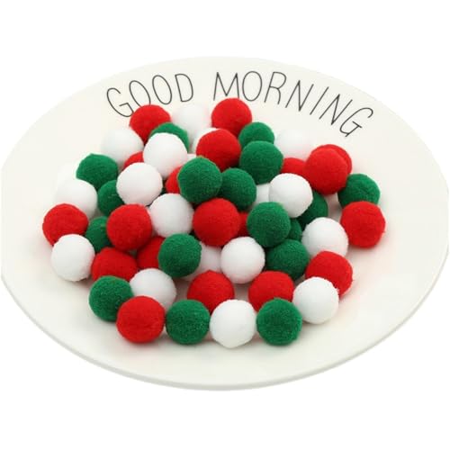 100 Stück Bunt Pompons - 25 mm Pompons Bälle zum Basteln, Filzkugeln für Ostern, Weihnachten, Deko Pompoms, Pastell Bommel, Flauschigen Plüsch Bälle für Handwerk (49_Weihnachtsfarben-Mix) von TKSJROL