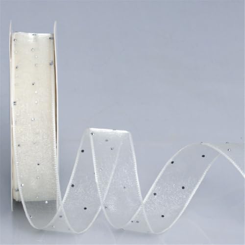 100 Yard Glitzer Chiffonband 25mm – Transparentes Schneegarn Schleifenband, Geschenkband, Tüllband, Dekoband, Seidenband, Organza Band, glitzerndes Stoff für Basteln & Deko (Champagner) von TKSJROL