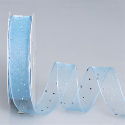 100 Yard Glitzer Chiffonband 25mm – Transparentes Schneegarn Schleifenband, Geschenkband, Tüllband, Dekoband, Seidenband, Organza Band, glitzerndes Stoff für Basteln & Deko (Himmelblau) von TKSJROL