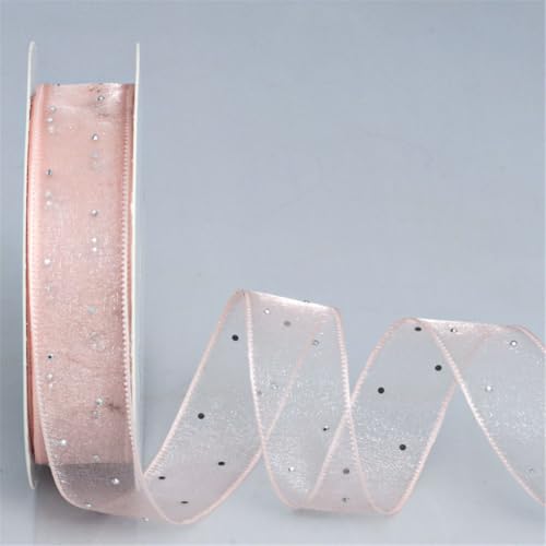 100 Yard Glitzer Chiffonband 25mm – Transparentes Schneegarn Schleifenband, Geschenkband, Tüllband, Dekoband, Seidenband, Organza Band, glitzerndes Stoff für Basteln & Deko (Rosérosa) von TKSJROL