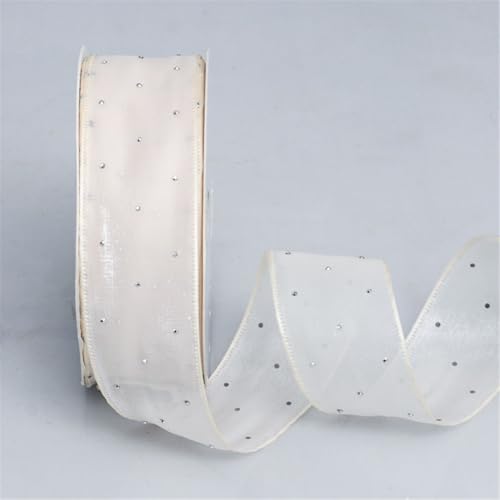 100 Yard Glitzerndes Tüllband 4cm – Transparentes Organza Band als Geschenkband, Schleifenband, Dekoband, Seidenband, Schneegarn, Chiffonband für DIY, Hochzeit, Weihnachten (Beige) von TKSJROL