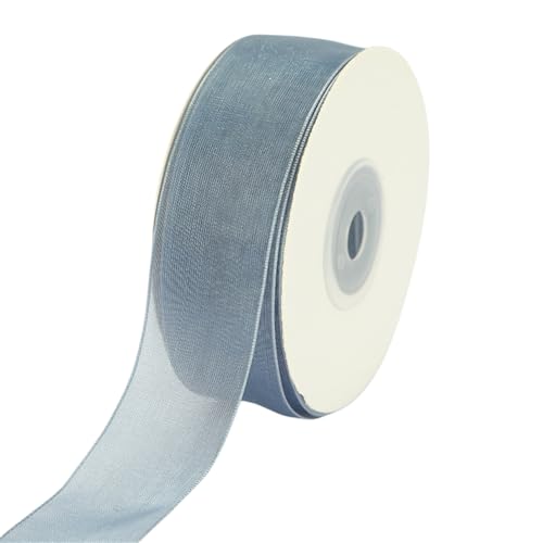 100 Yard Organza Band –Deco Chiffonband für Geschenkverpackung, Schleifen, Stoffband, Satinband, Seidenband, Geschenkbänder, Tüllband & Stoffborte für DIY Bastelprojekte (25 mm, Grau) von TKSJROL